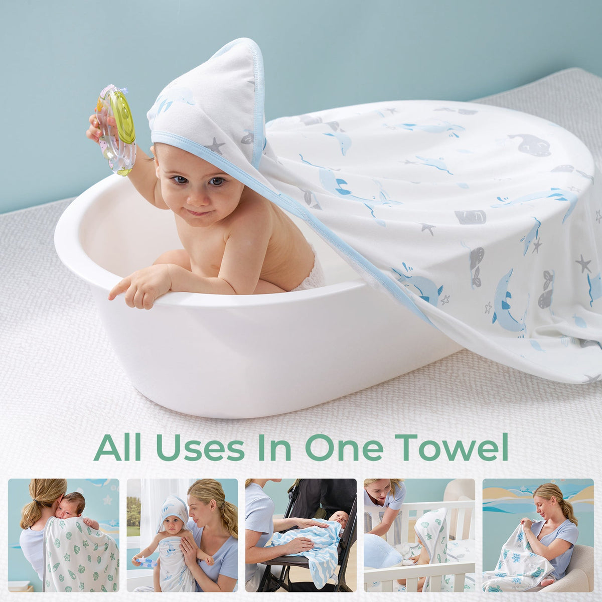 Bamboo-Cotton Hooded Baby Towel for Newborn to Toddler